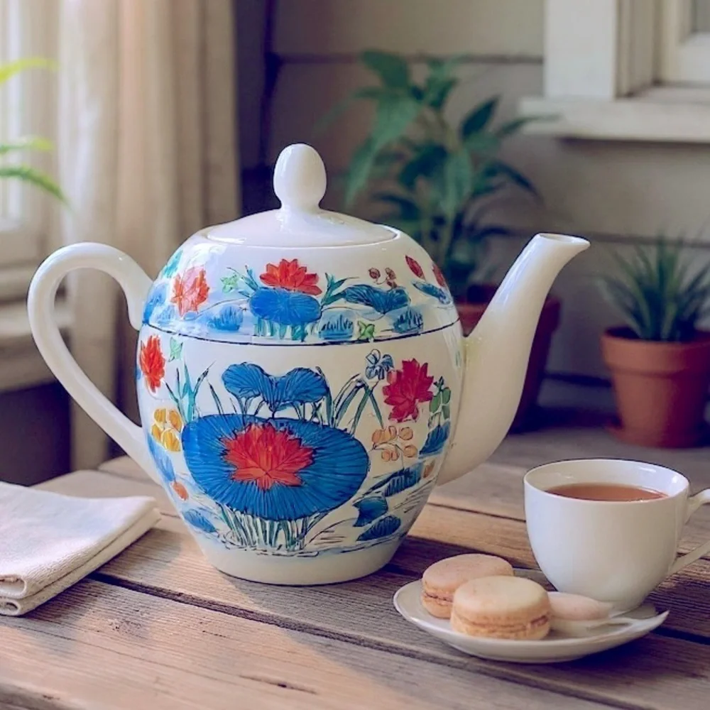 Williams Sonoma Asian Inspired Vintage Tea Pot Grande Cuisine - Lotus 8”x6”